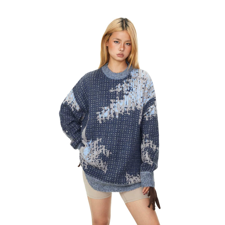 Mosaic Knit Crew Neck Loose Pullover