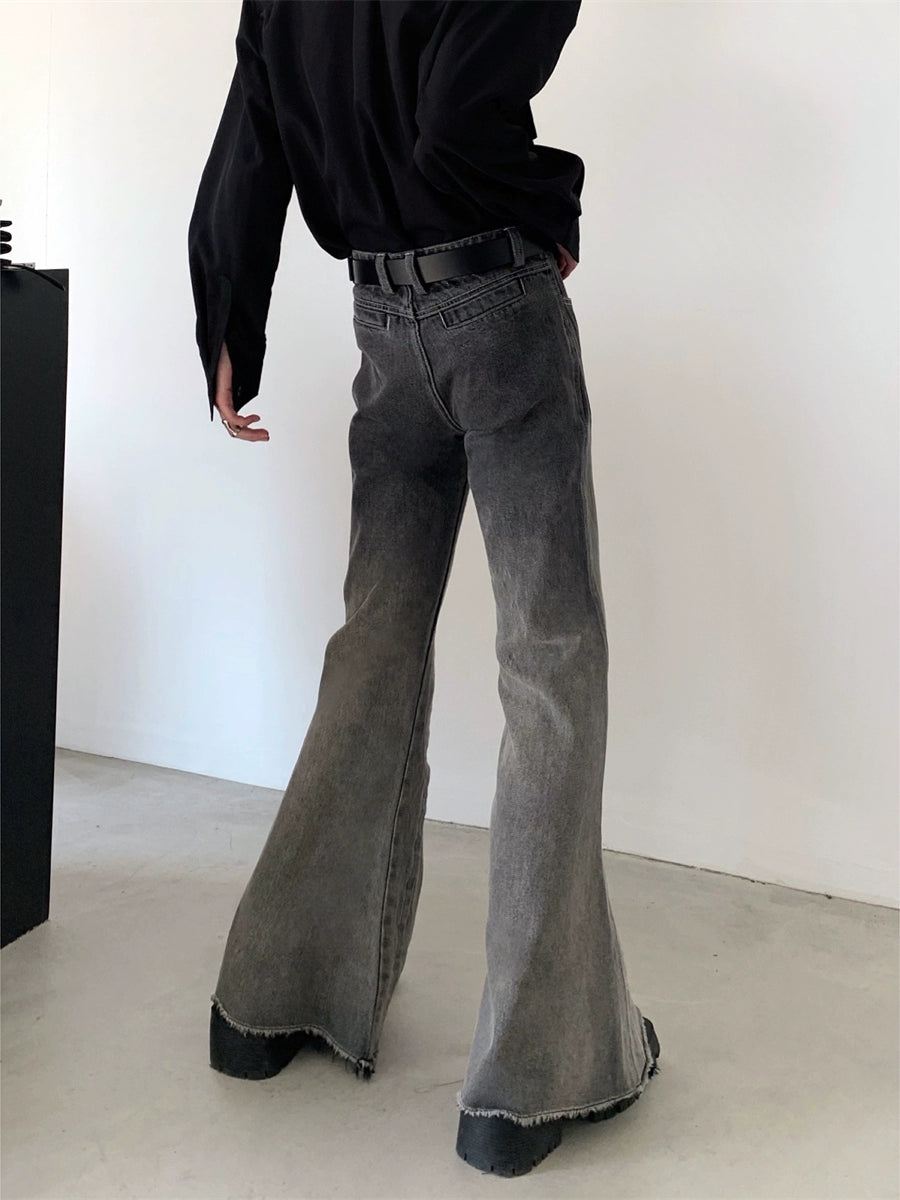 Gradient Raw Edge Flare Jeans