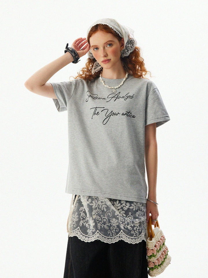 T-shirt boxy à manches courtes avec impression manuscrite 