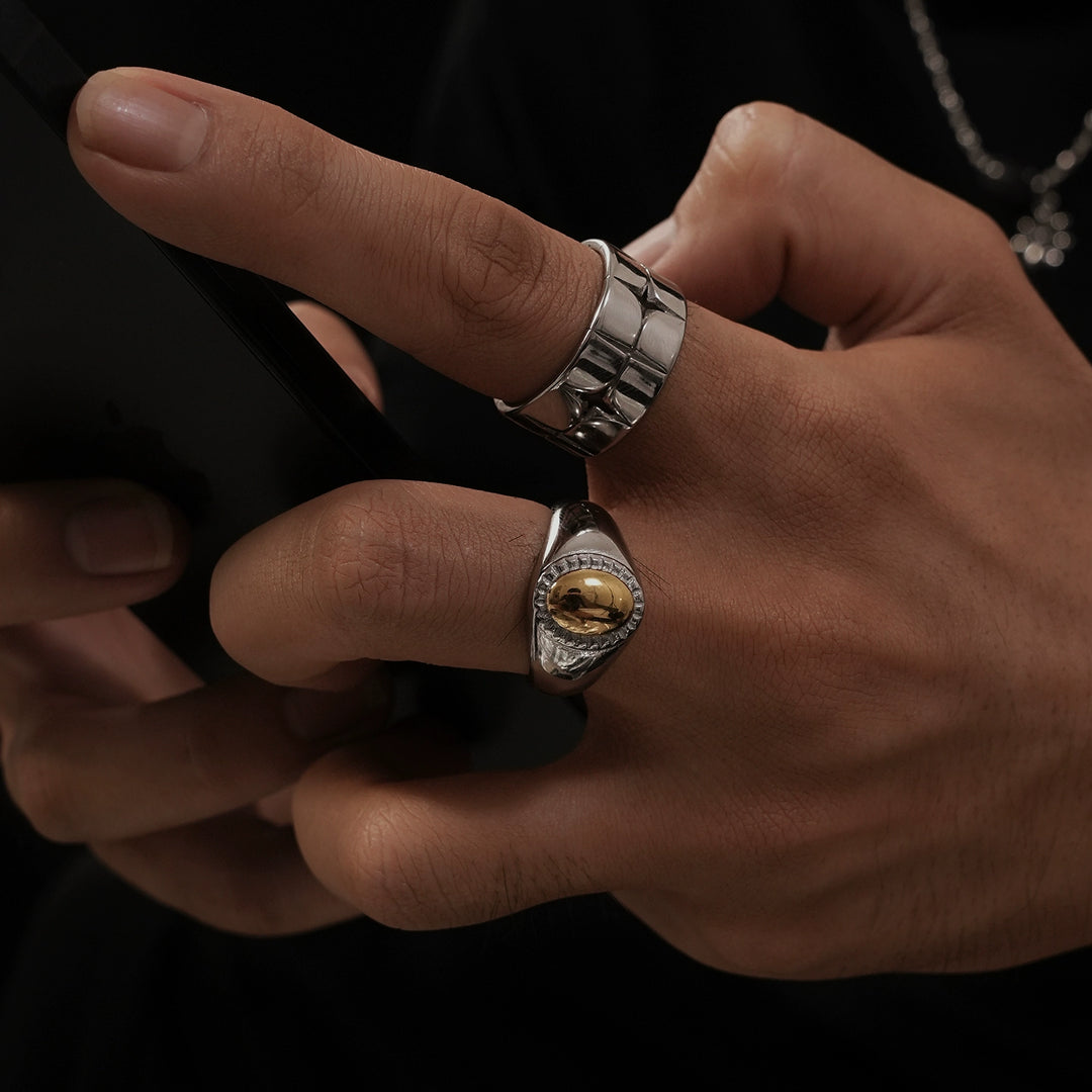Titanium Steel Pebble Stacked Index Ring