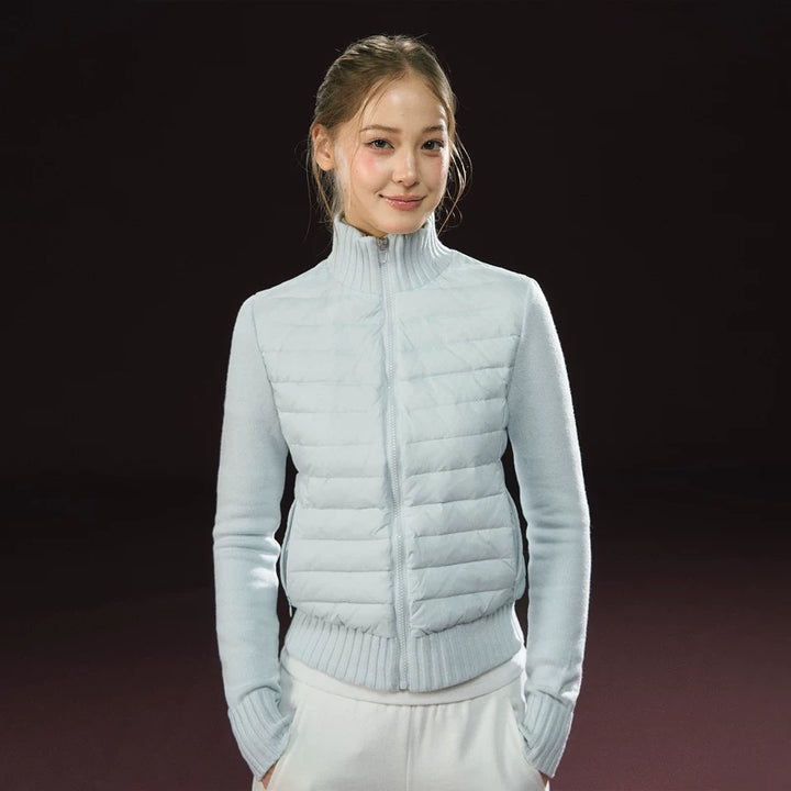 Lett strikket lappeteppe dunjakke 