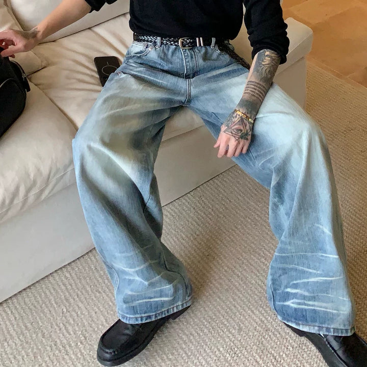 Bamboe Textuur Versleten Losse Rechte Jeans 