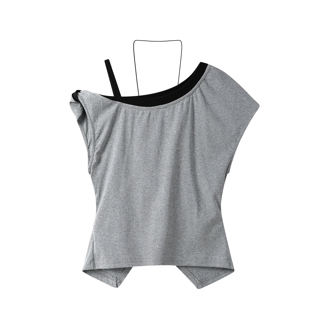 Asymmetrical Shoulder Slim Fit Turtleneck Top With Pendant