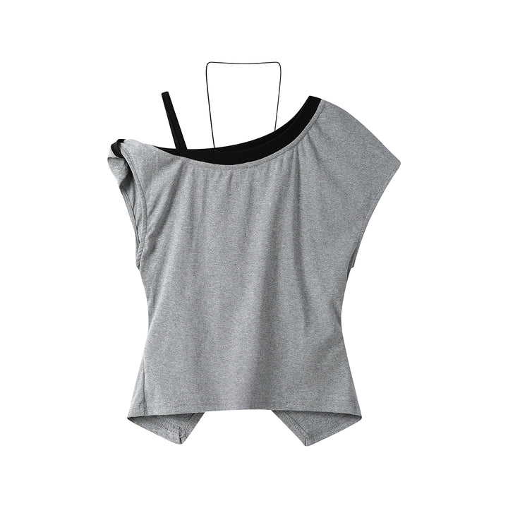 Asymmetrical Shoulder Slim Fit Turtleneck Top With Pendant