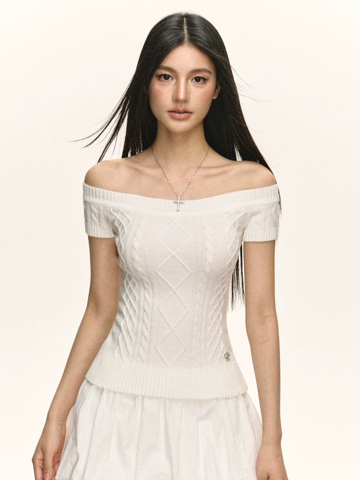 Off Shoulder Knit Short Sleeve Top