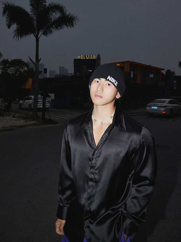 Retro Satin Long Sleeve Casual Shirt