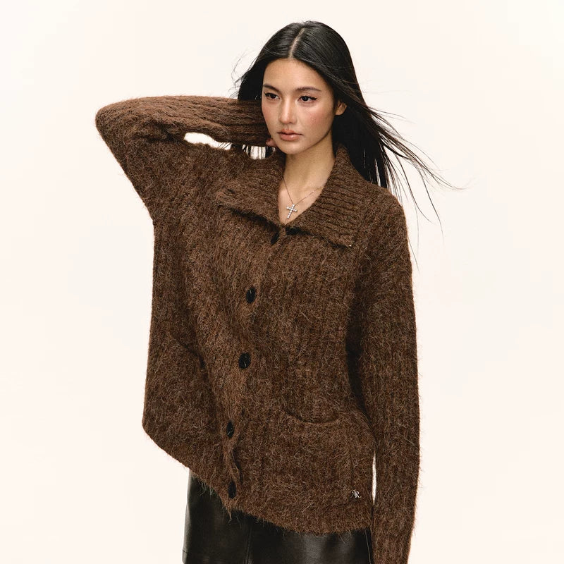 Retro Collar Knit Cardigan Sweater