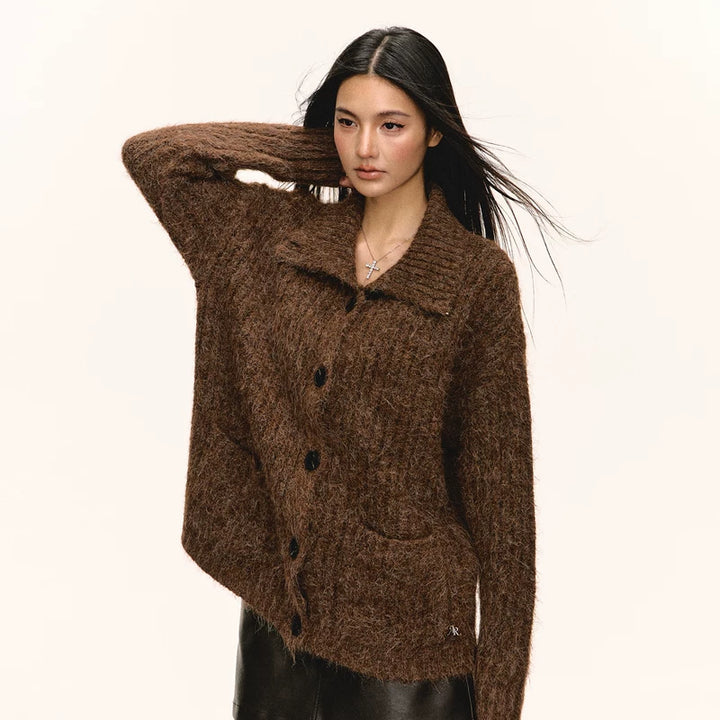 Retro Collar Knit Cardigan Sweater