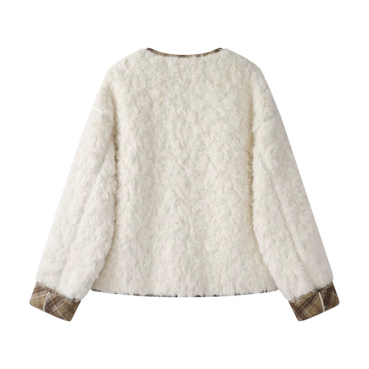 Veste à taille avec lien en fausse fourrure à carreaux 