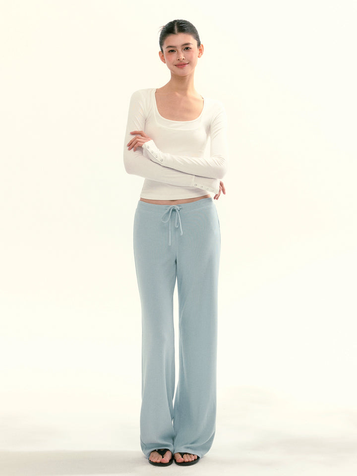 Wide Leg Drawstring Casual Pants