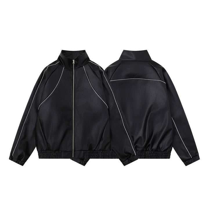 Leather Stand Collar Jacket