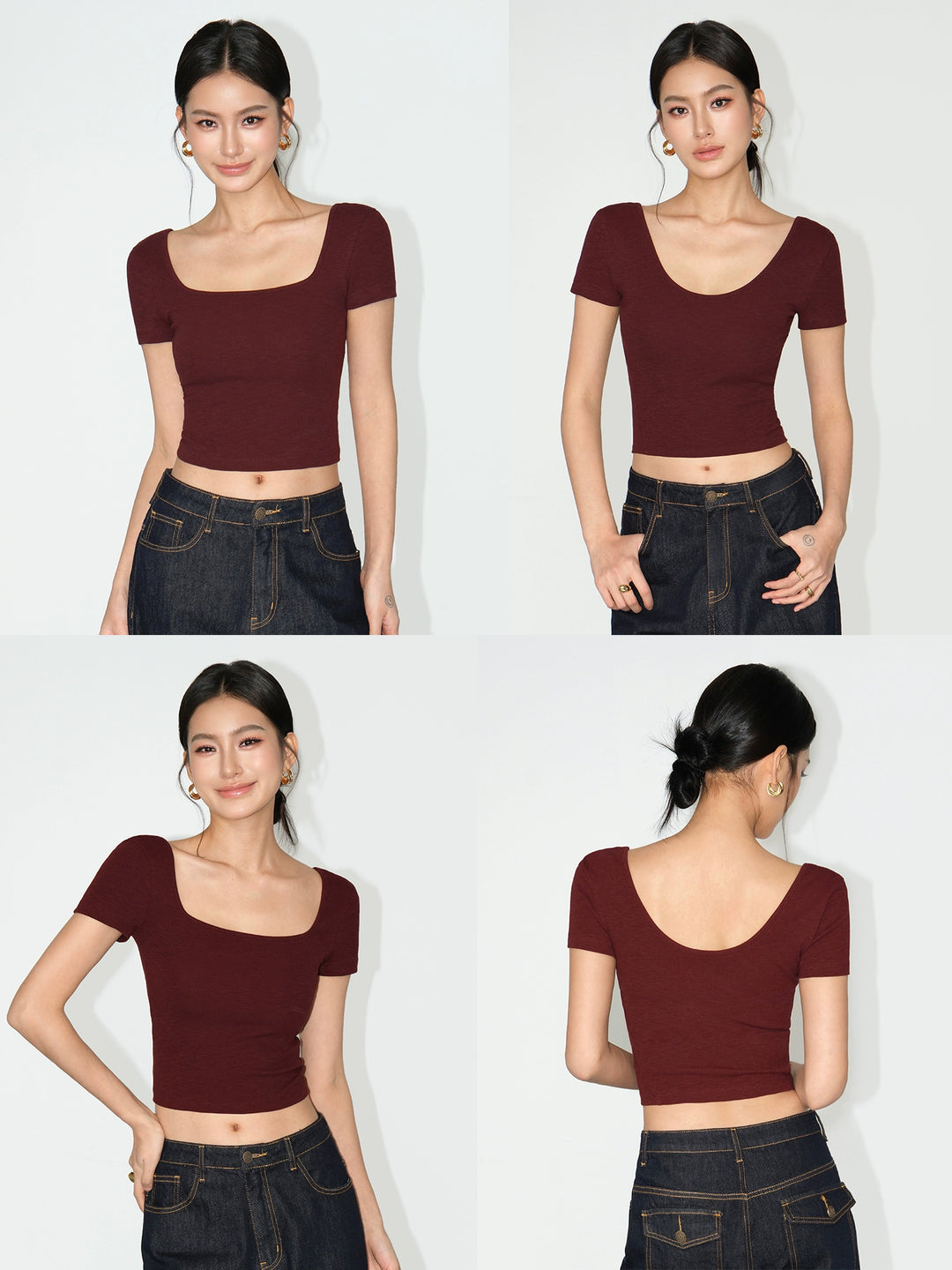 Square Neck Short Sleeve Crop Top