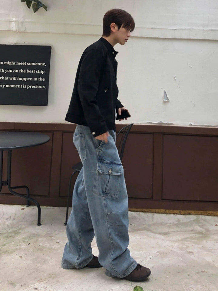 Washed Wide-Leg Cargo Pants