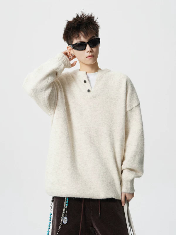 Oversized Henley Collar Knit Sweater