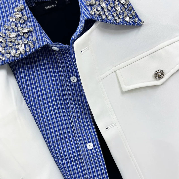 Rhinestone Embellished Collar Lapel Jacket