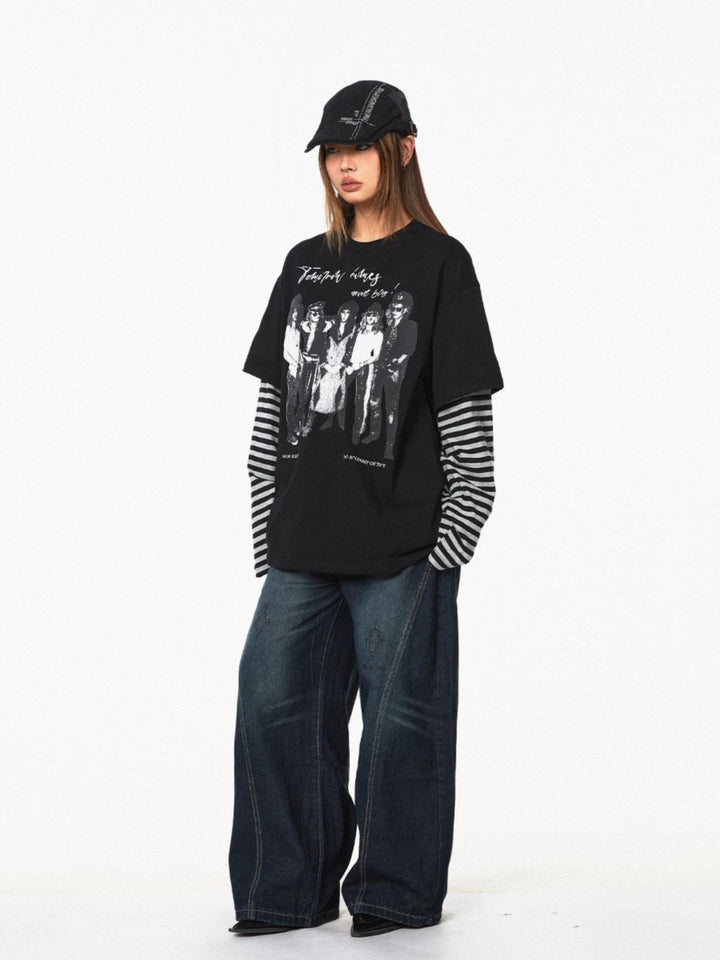 Retro Character Stripe Turtleneck Top
