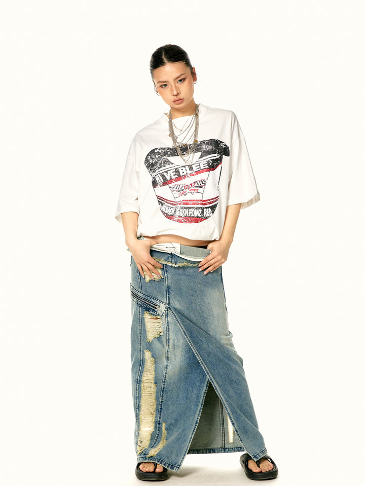 Retro Print Heavy Cotton T-shirt
