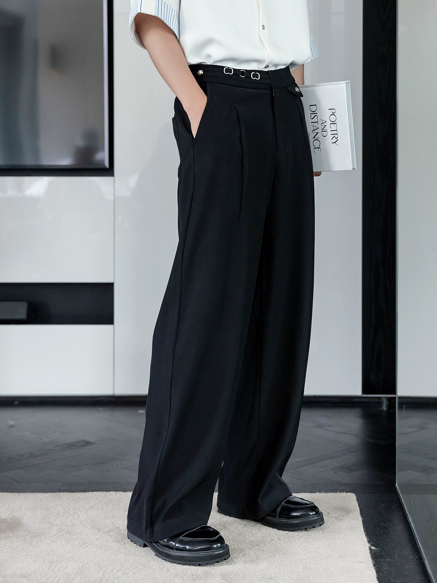 سروال بدلة مستقيم فضفاض 