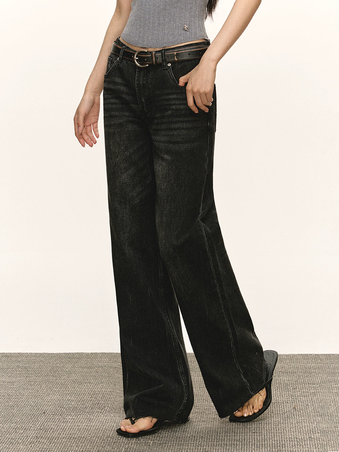 Lage Taille Retro Wijde Pijpen Jeans Broek 