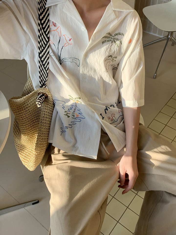 Chemise à boutons style vacances avec imprimé graffiti 