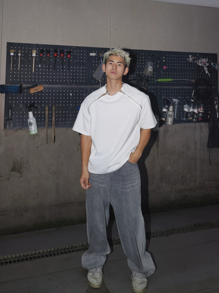 Lockere Passform Doppelreißverschluss Pullover-Oberteil 