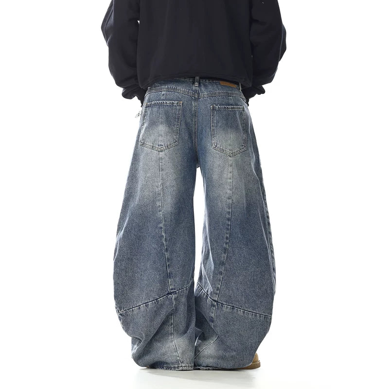 Plissé Wijde Pijpen Gebogen Mes Jeans 