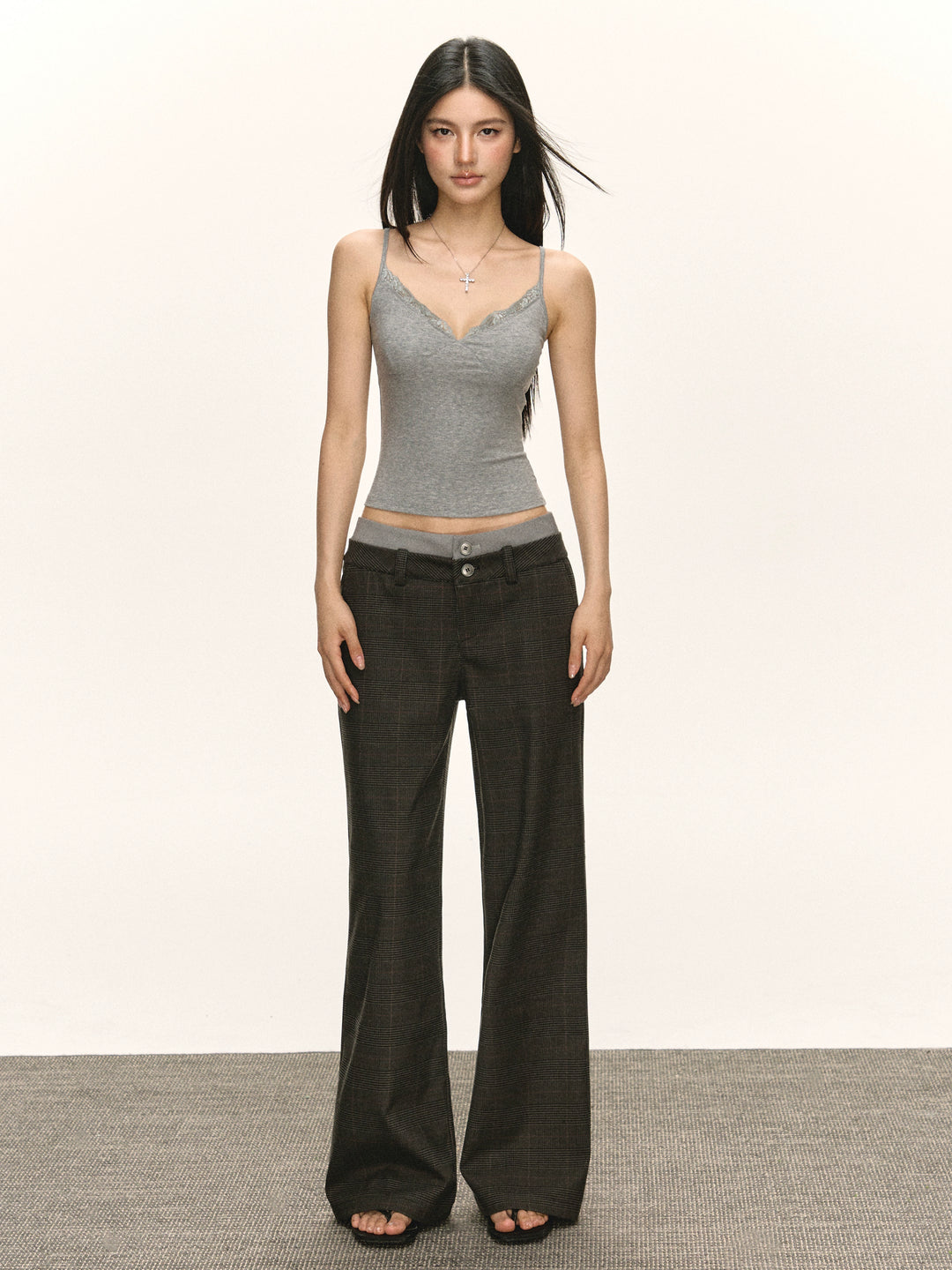 Retro Geruite Wijde Pantalon Casual 