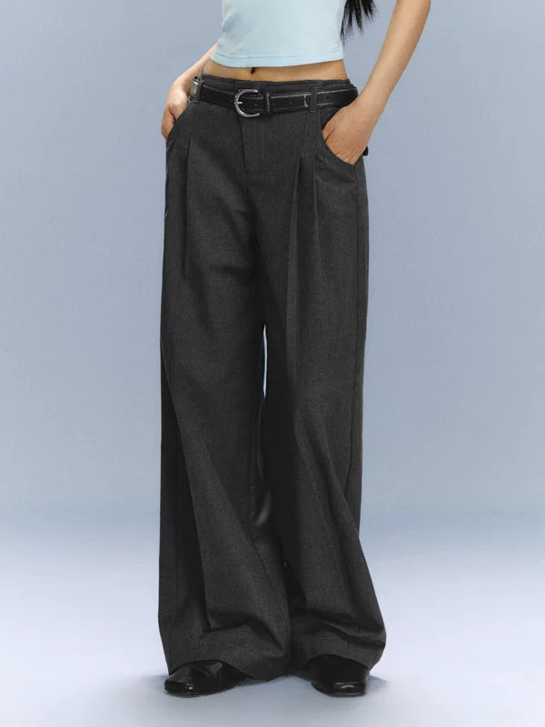 Pantaloni casual a pieghe a gamba larga 