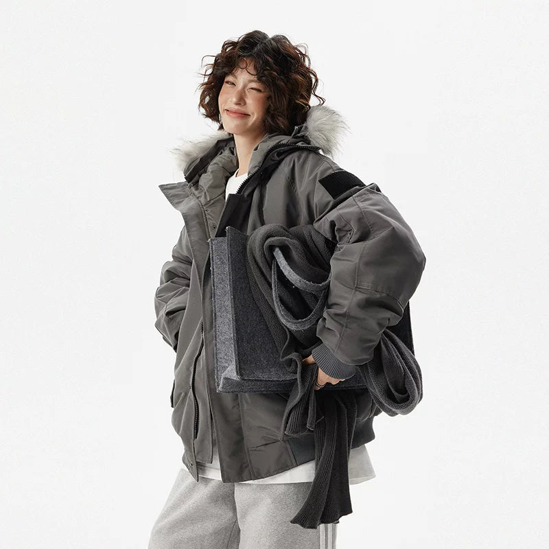 Fur Collar Hooded Waterproof Parka Coat
