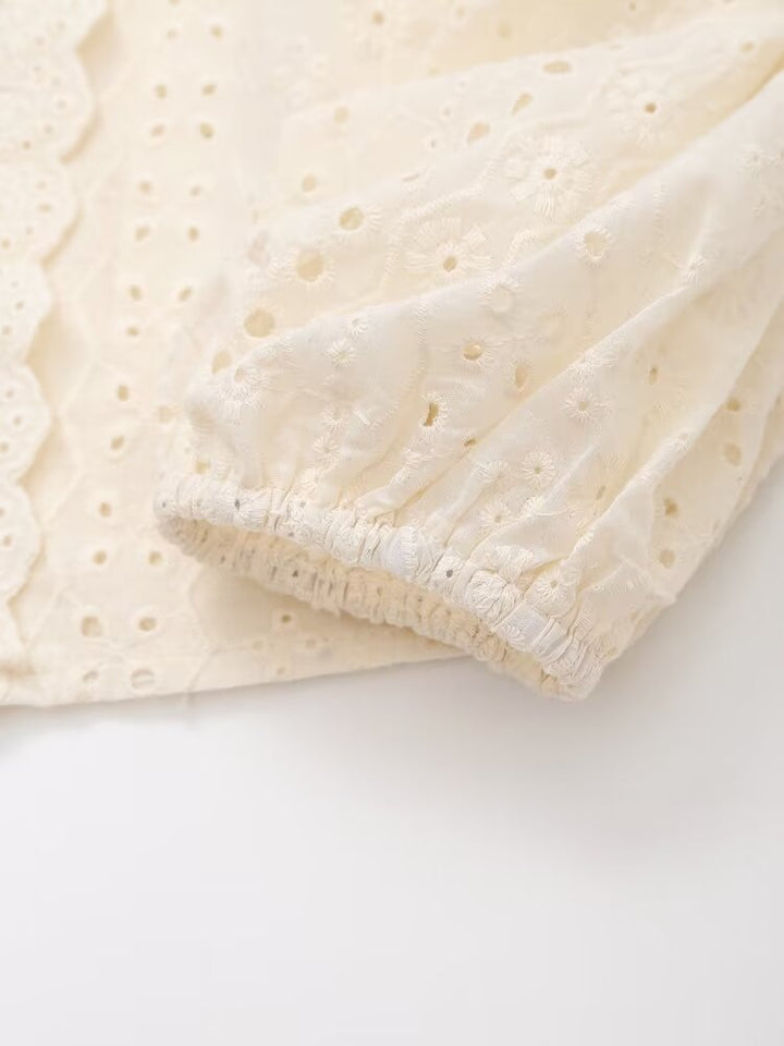 Scalloped Design Hollow Embroidery Shirt