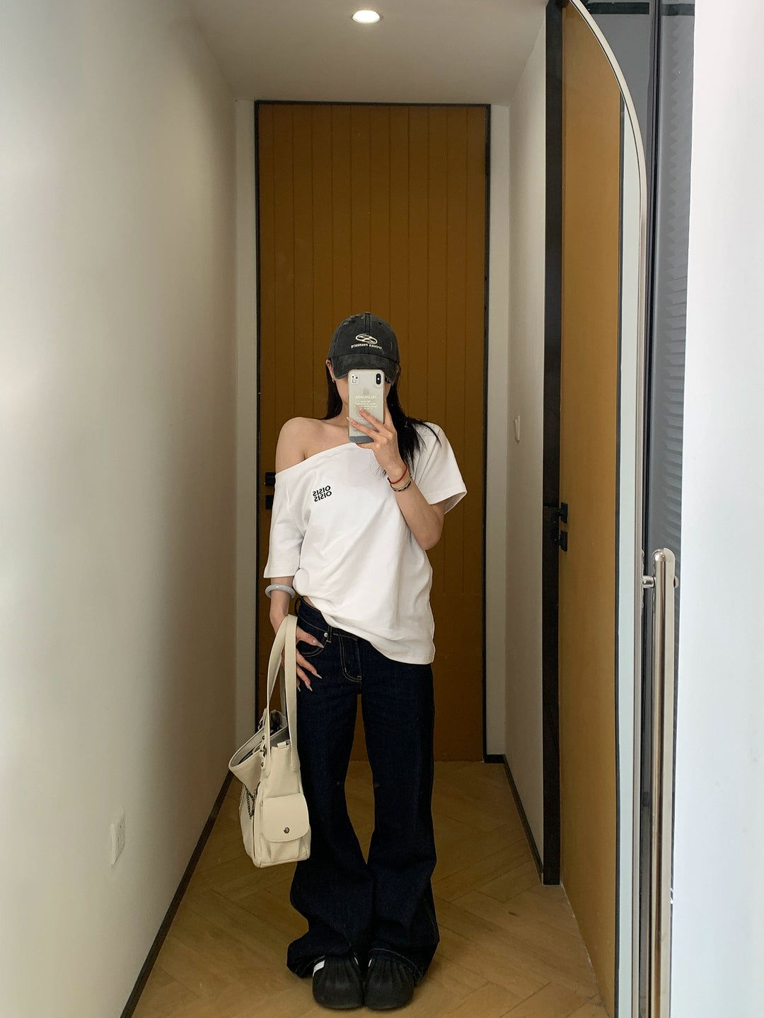 Cotton Off-Shoulder Embroidered T-Shirt