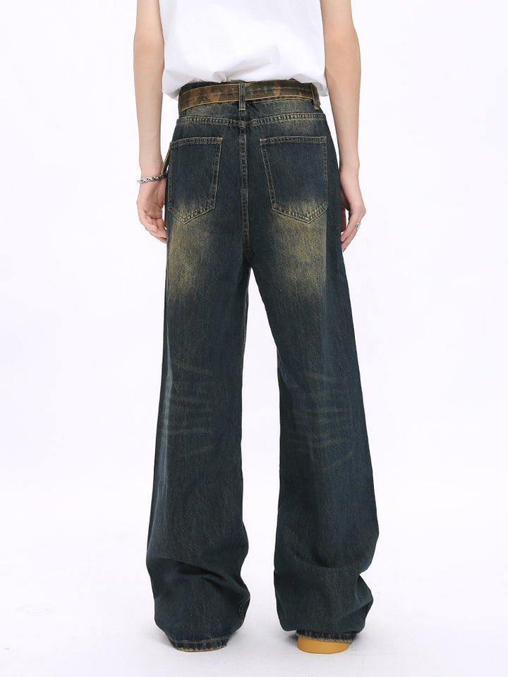 Weite, ausgefranste Mid-Waist-Jeans 