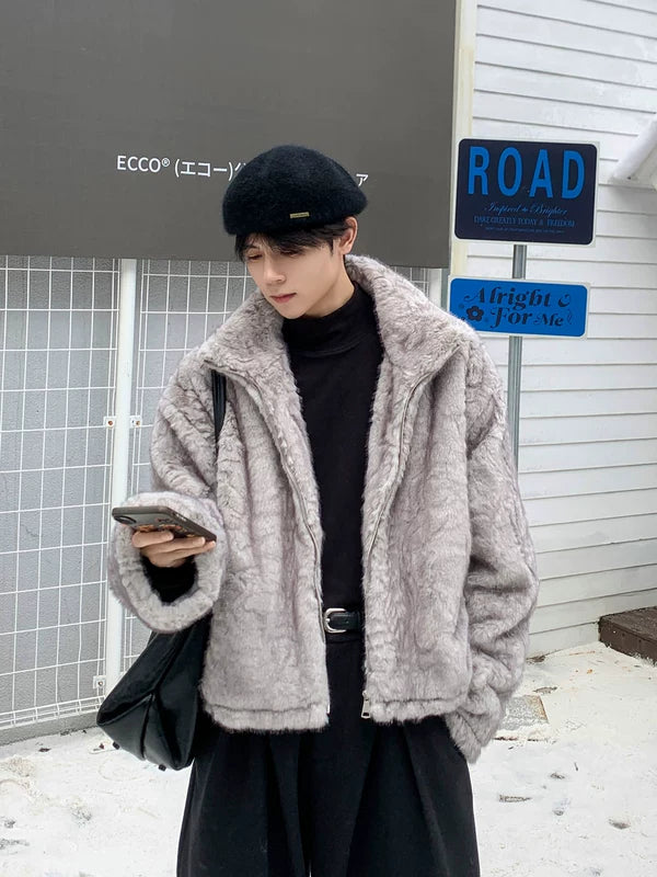 Veste d'hiver courte en fausse fourrure à col montant 