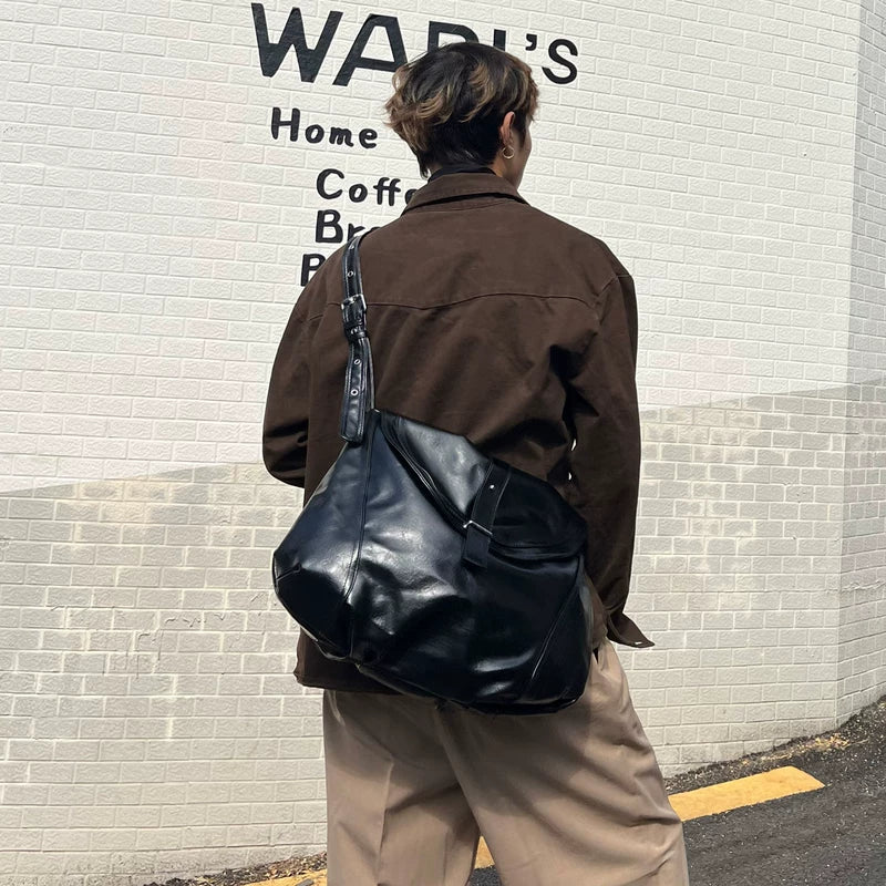 حقيبة كتف جلدية كبيرة السعة ريترو 