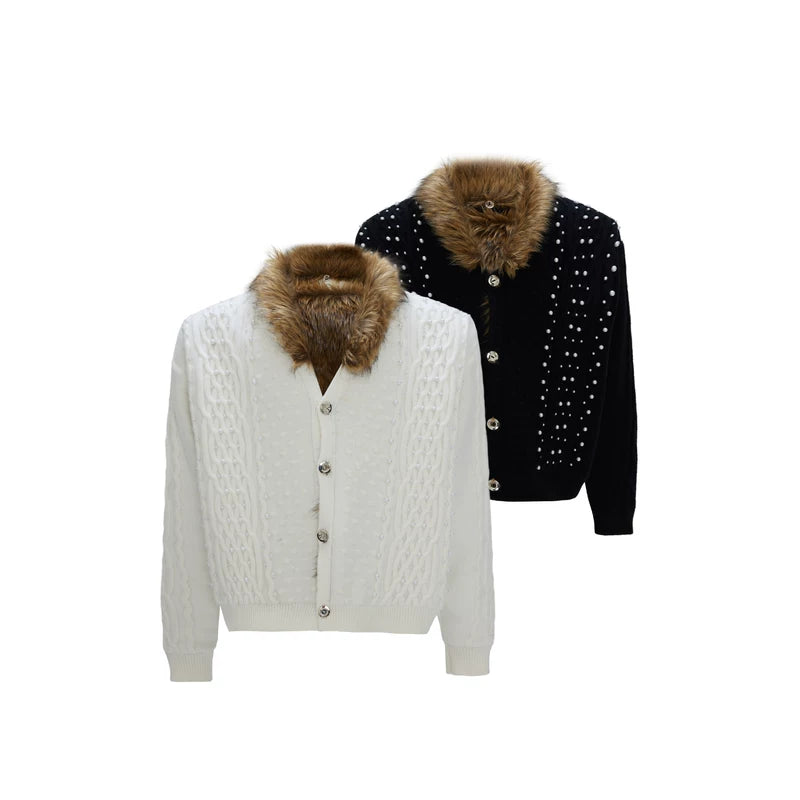 Fur Collar Fleece Lined Knit Sweater