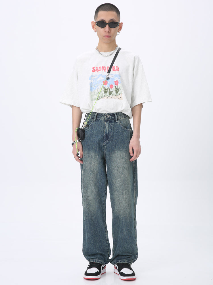 Wide-Leg Retro Distressed Jeans