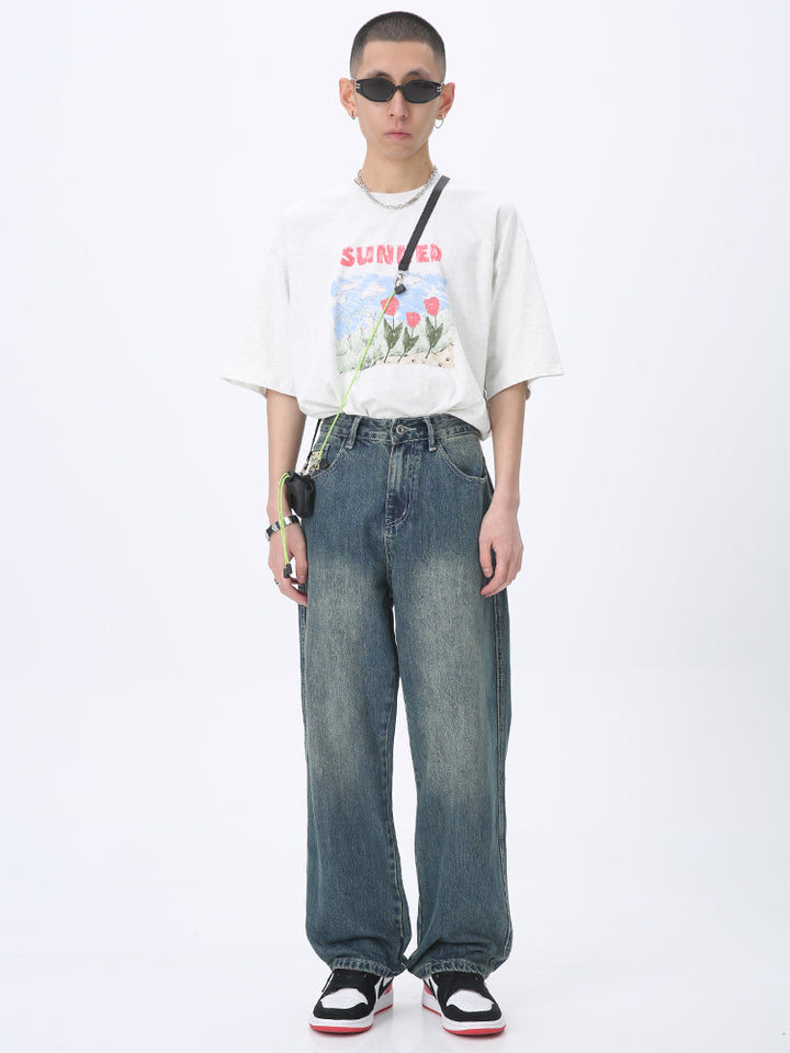 Wide-Leg Retro Distressed Jeans