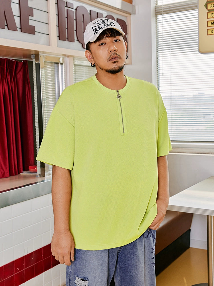 Loose Fit Half Zip Short Sleeve T-Shirt