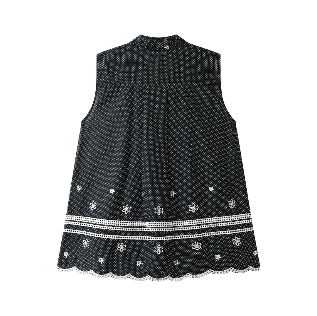 Embroidered Polka Dot Bow Tie Sleeveless Top
