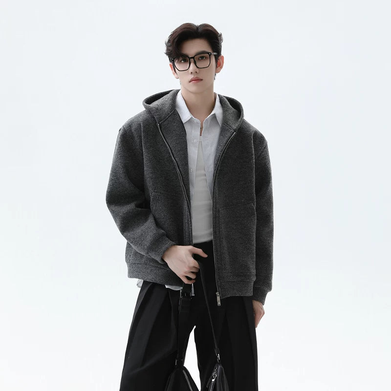Wool Blend Hooded Knit Jacket