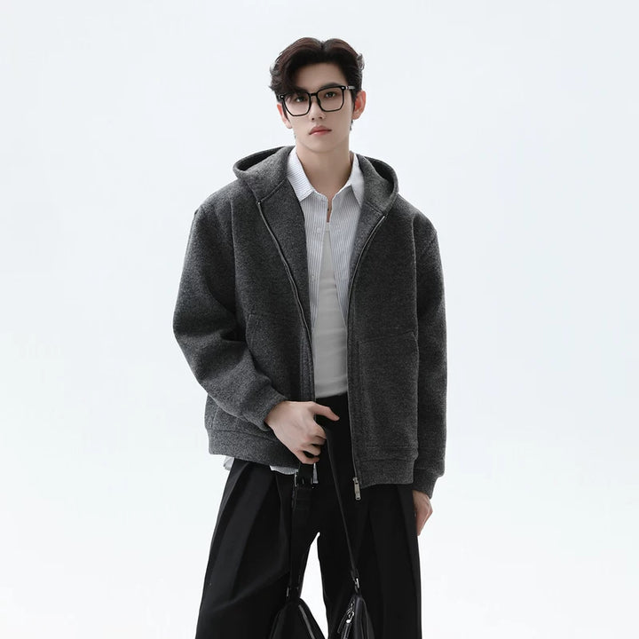 Wool Blend Hooded Knit Jacket