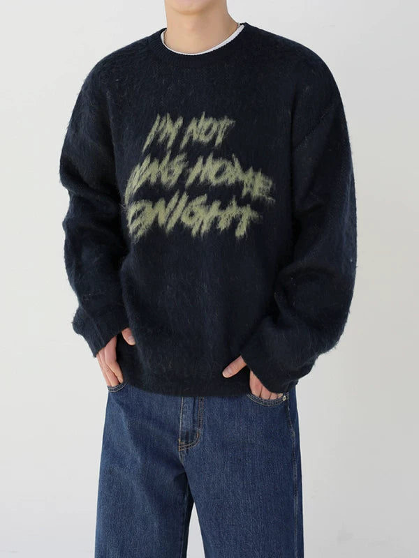 グラフィックモヘアクルーネックニットセーター 