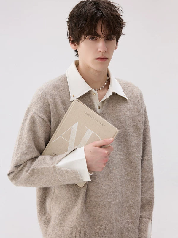 Pull en polaire tricoté à col en V 