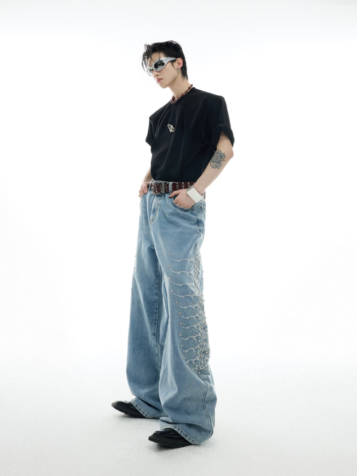 Metal Rivet Design Wide-Leg Pants
