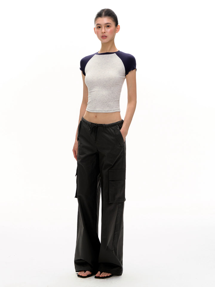 Slim Fit Contrast Sleeve Short-Sleeve Top