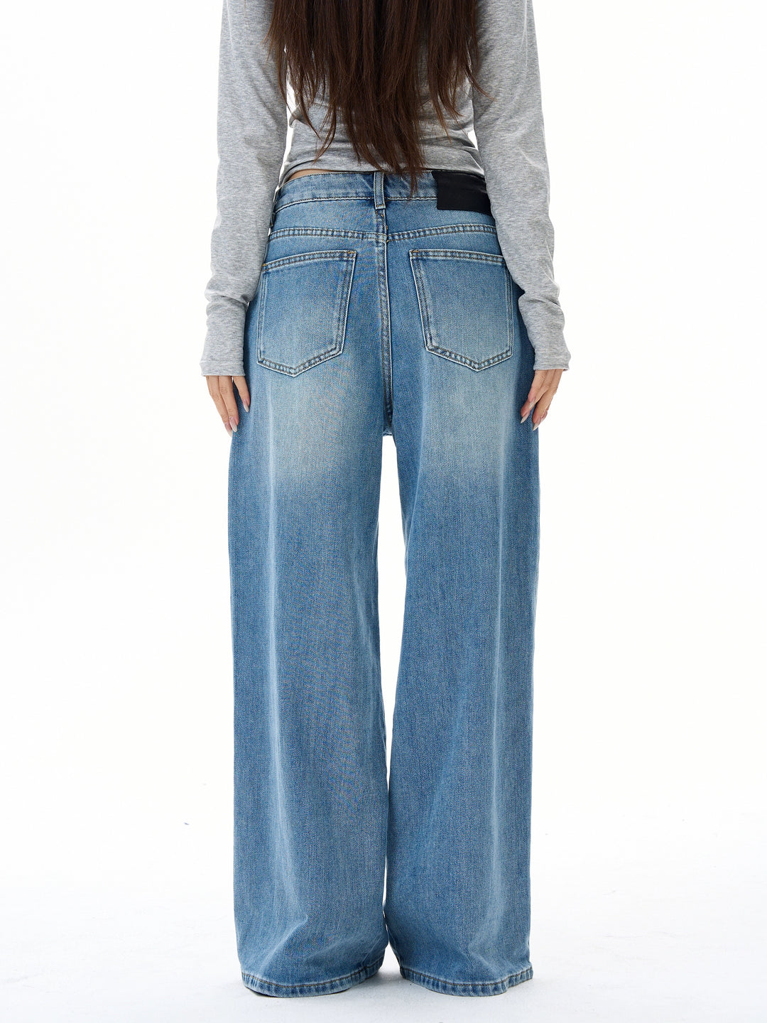 Pantalons en denim à jambes larges et décontractés 