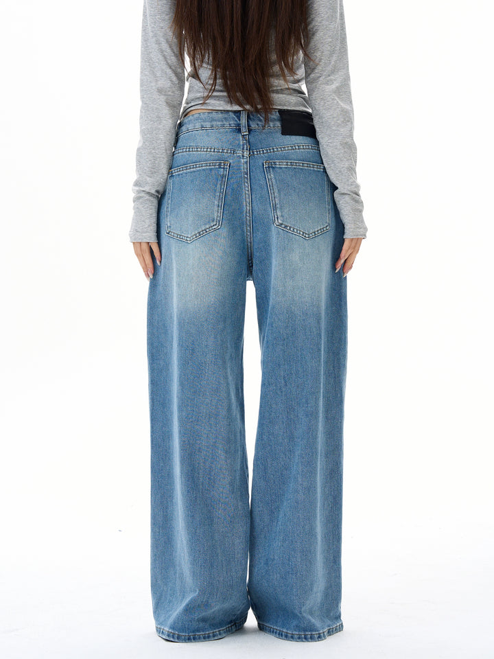 Pantalons en denim à jambes larges et décontractés 