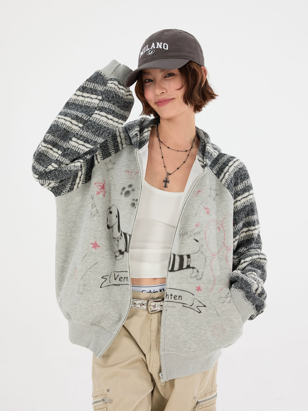 Retro taxhund stickad huva sweatshirt 