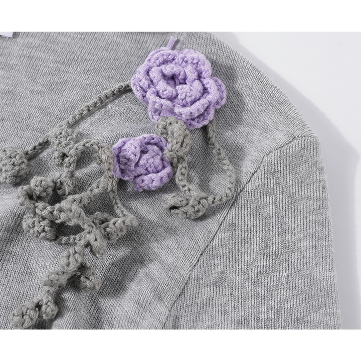 Floral Accents V-neck Knitted Top