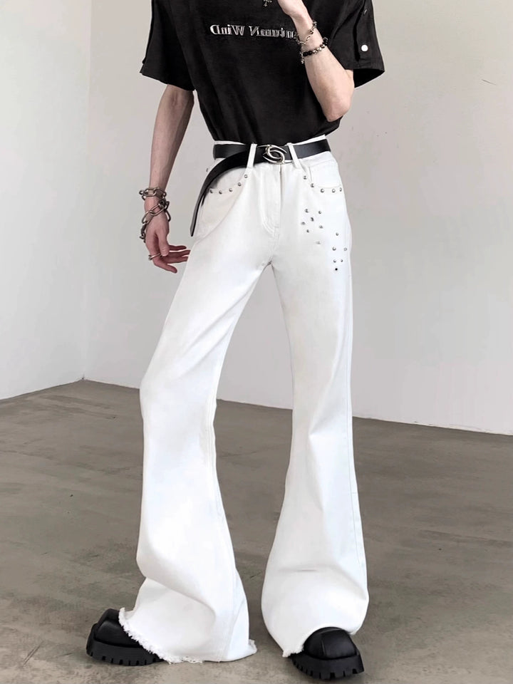 Rivet-Studded Flared Slim Fit Jeans